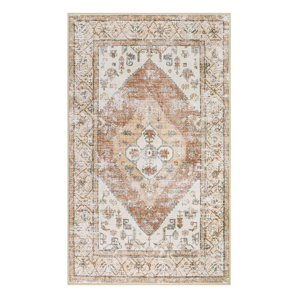 Adelyn Washable Traditional Vintage Distressed Taupe Rug Area Rugs Lahome