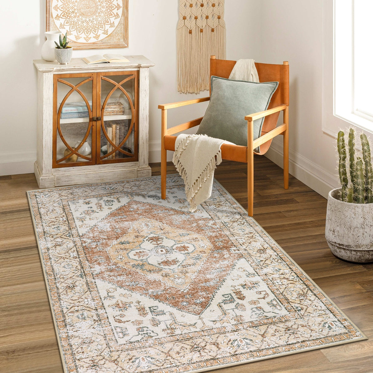 Adelyn Washable Traditional Vintage Distressed Taupe Rug Area Rugs Lahome 3' x 5'