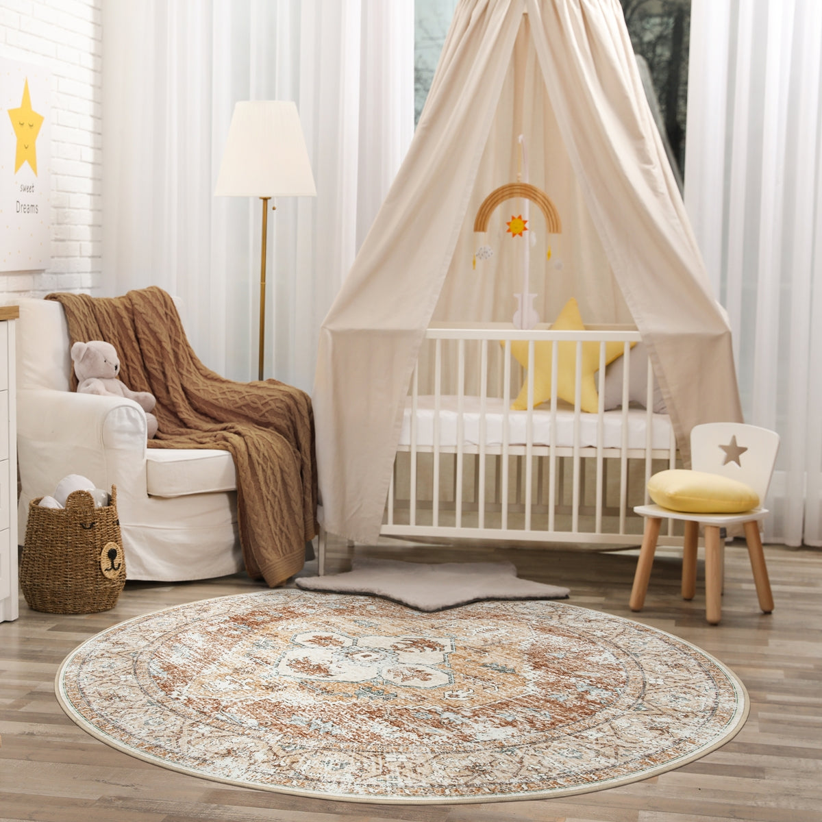 Adelyn Washable Traditional Vintage Distressed Taupe Rug Area Rugs Lahome