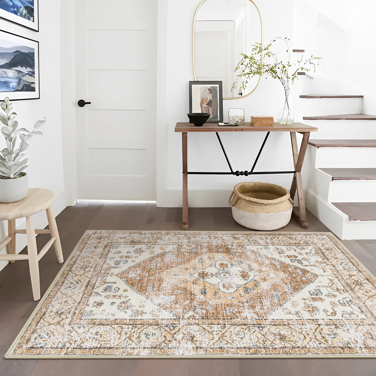 Adelyn Washable Traditional Vintage Distressed Taupe Rug Area Rugs Lahome