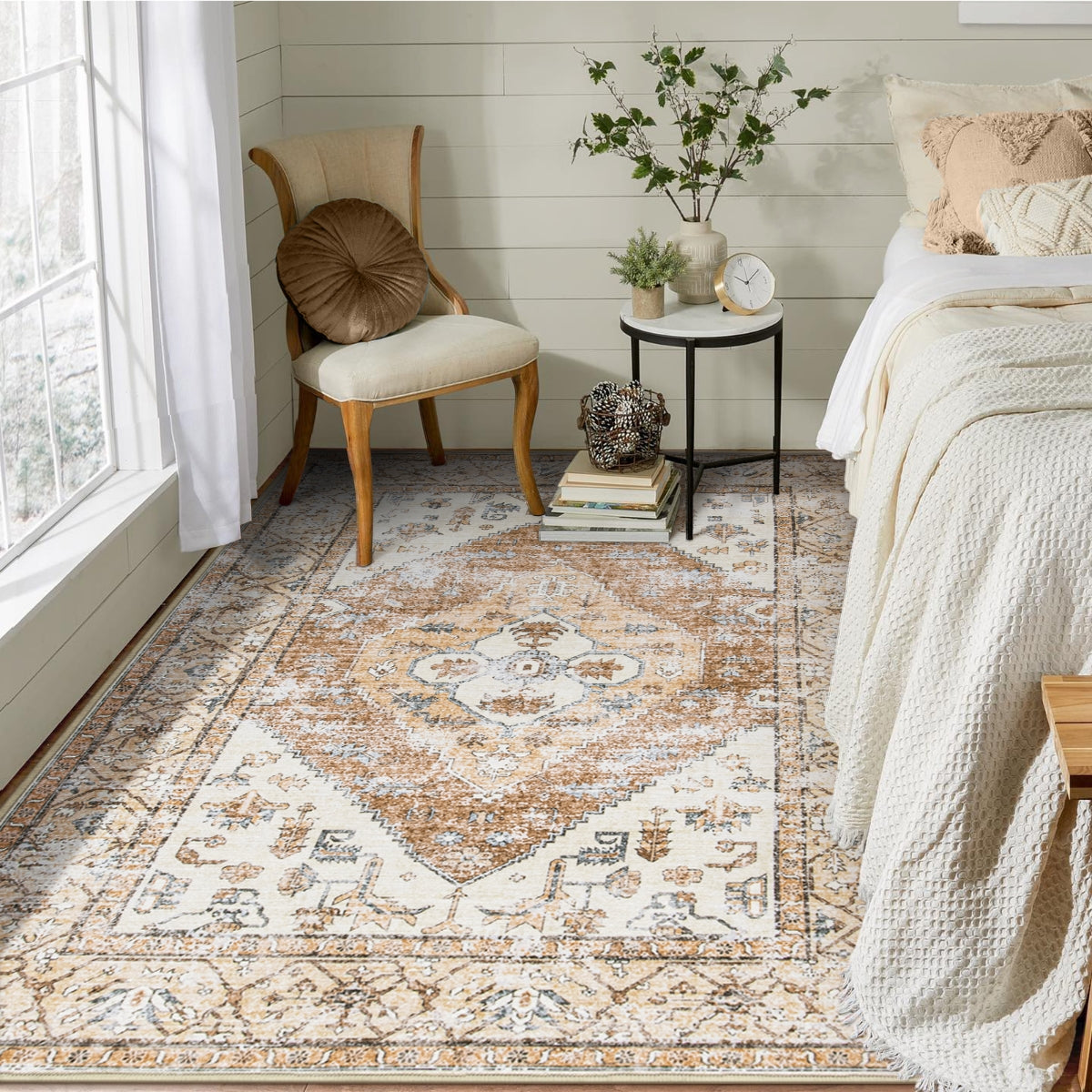 Adelyn Washable Traditional Vintage Distressed Taupe Rug Area Rugs Lahome