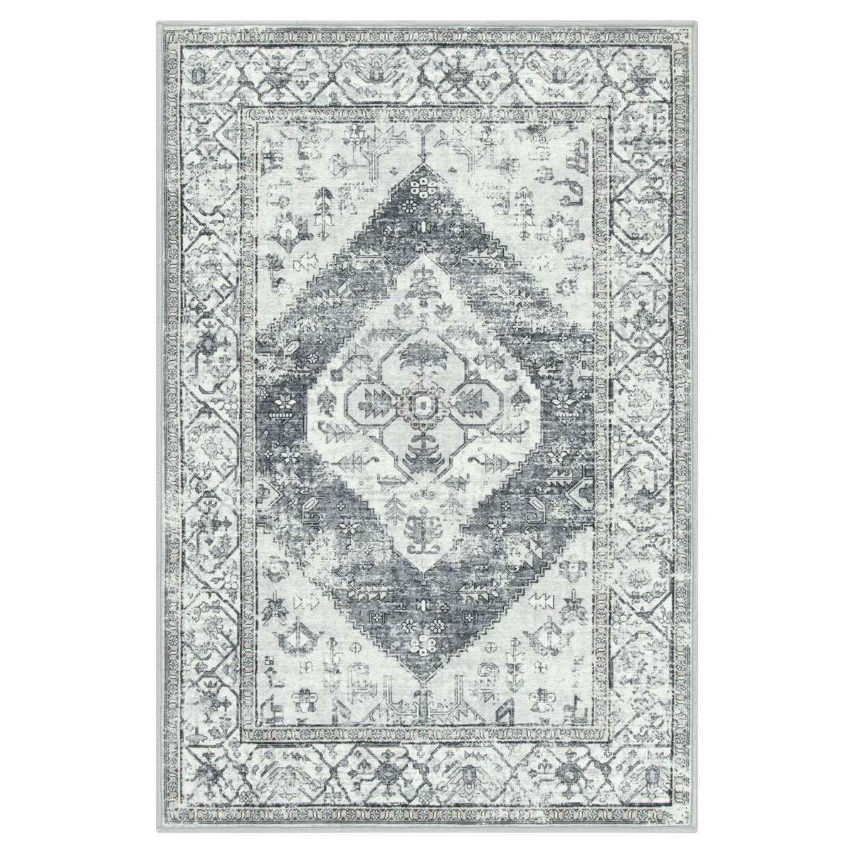 Adelyn Washable Traditional Vintage Distressed Light Grey Rug Clearance Rugs Lahome