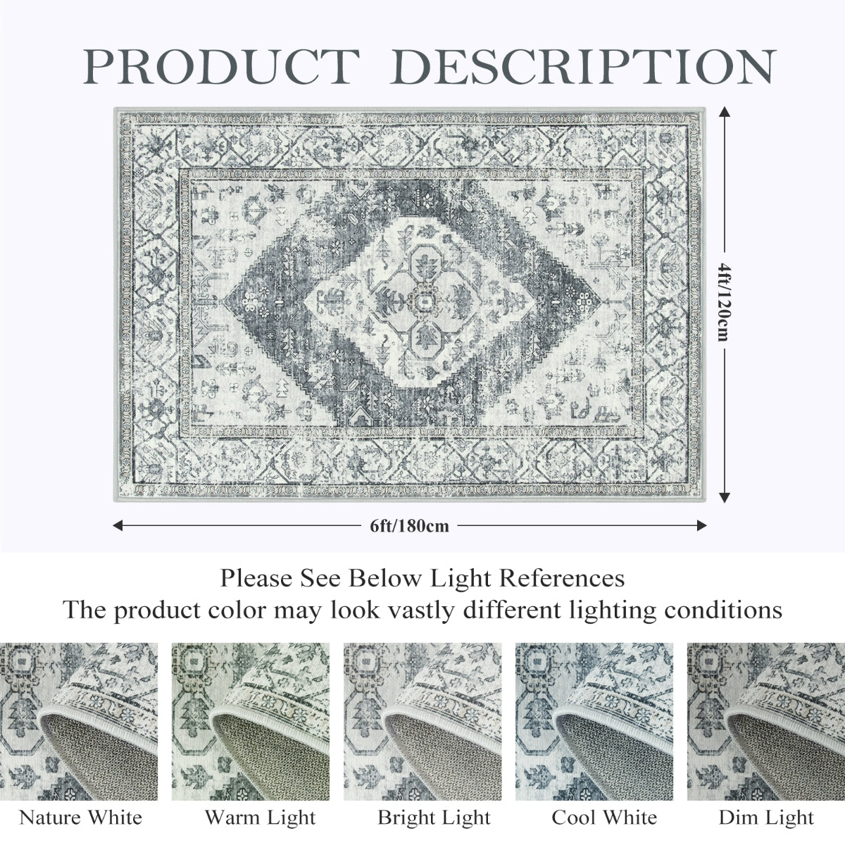 Adelyn Washable Traditional Vintage Distressed Light Grey Rug Clearance Rugs Lahome