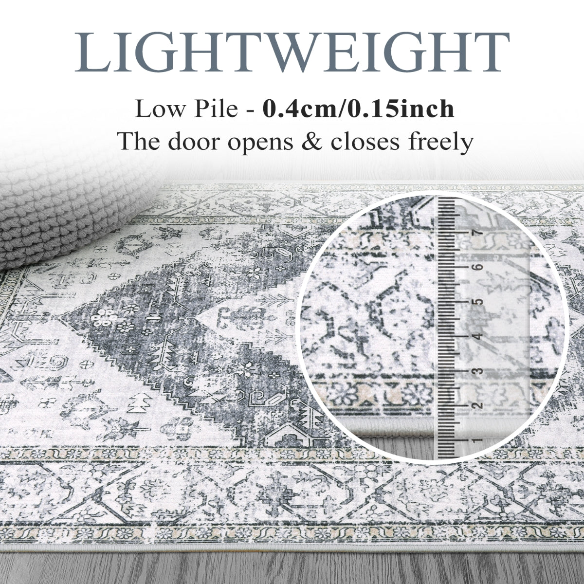 Adelyn Washable Traditional Vintage Distressed Light Grey Rug Clearance Rugs Lahome