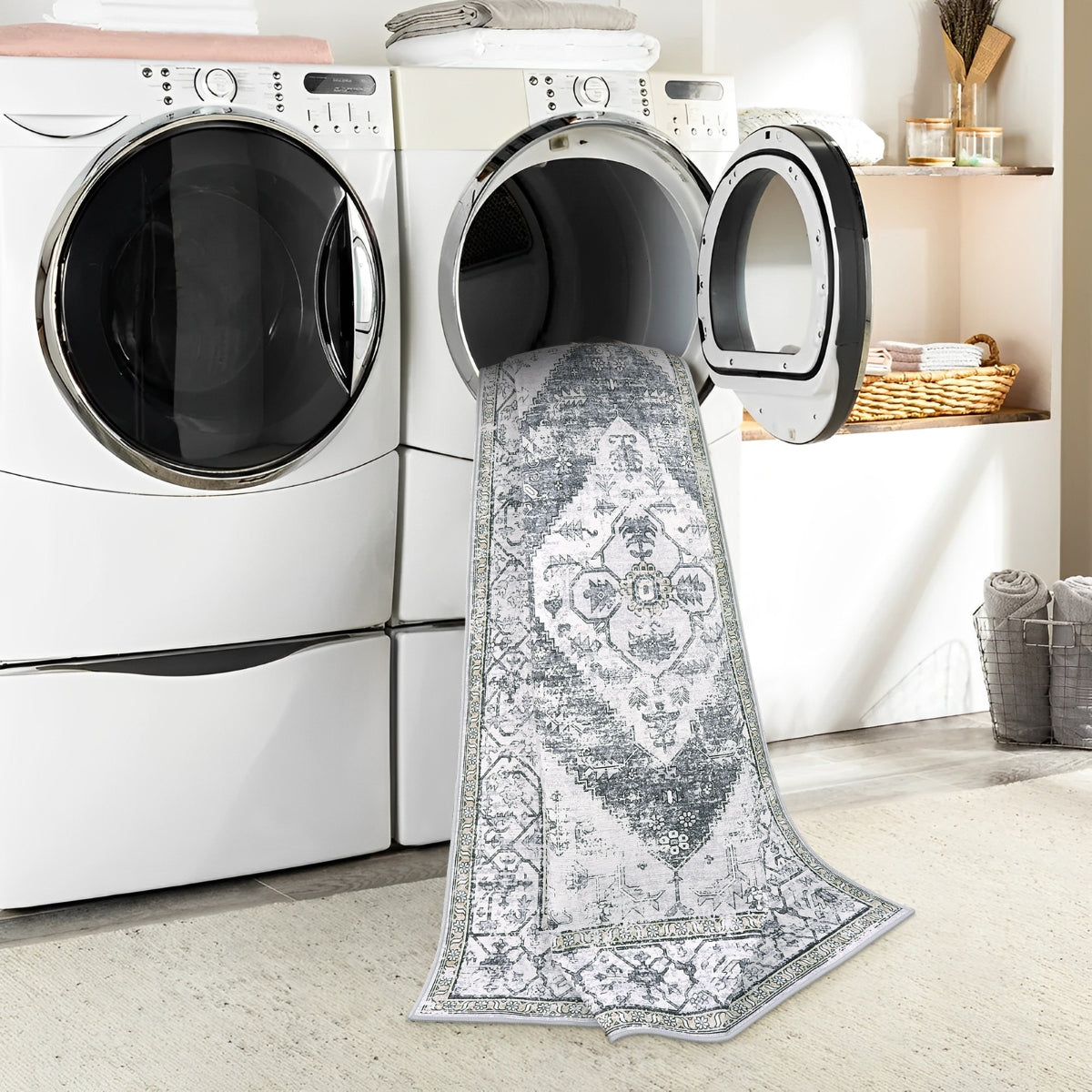 Adelyn Washable Traditional Vintage Distressed Light Grey Rug Clearance Rugs Lahome
