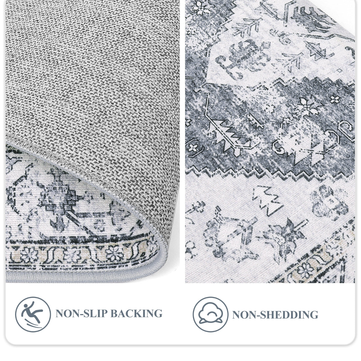 Adelyn Washable Traditional Vintage Distressed Light Grey Rug Clearance Rugs Lahome
