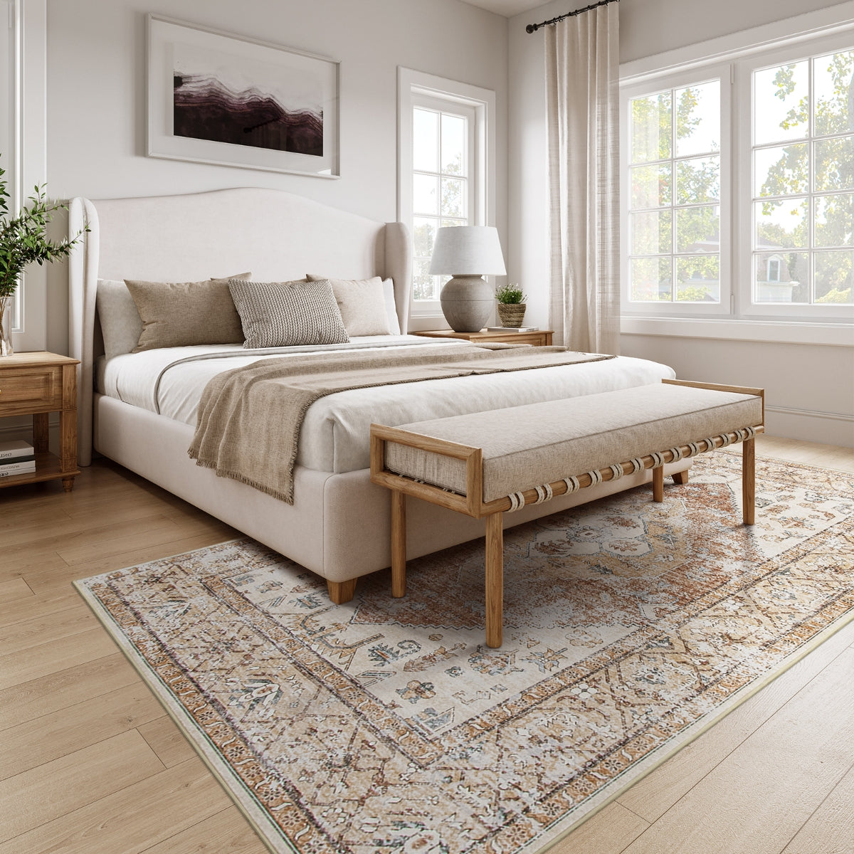 Adelyn Washable Traditional Vintage Distressed Taupe Rug Area Rugs Lahome 5' x 7'