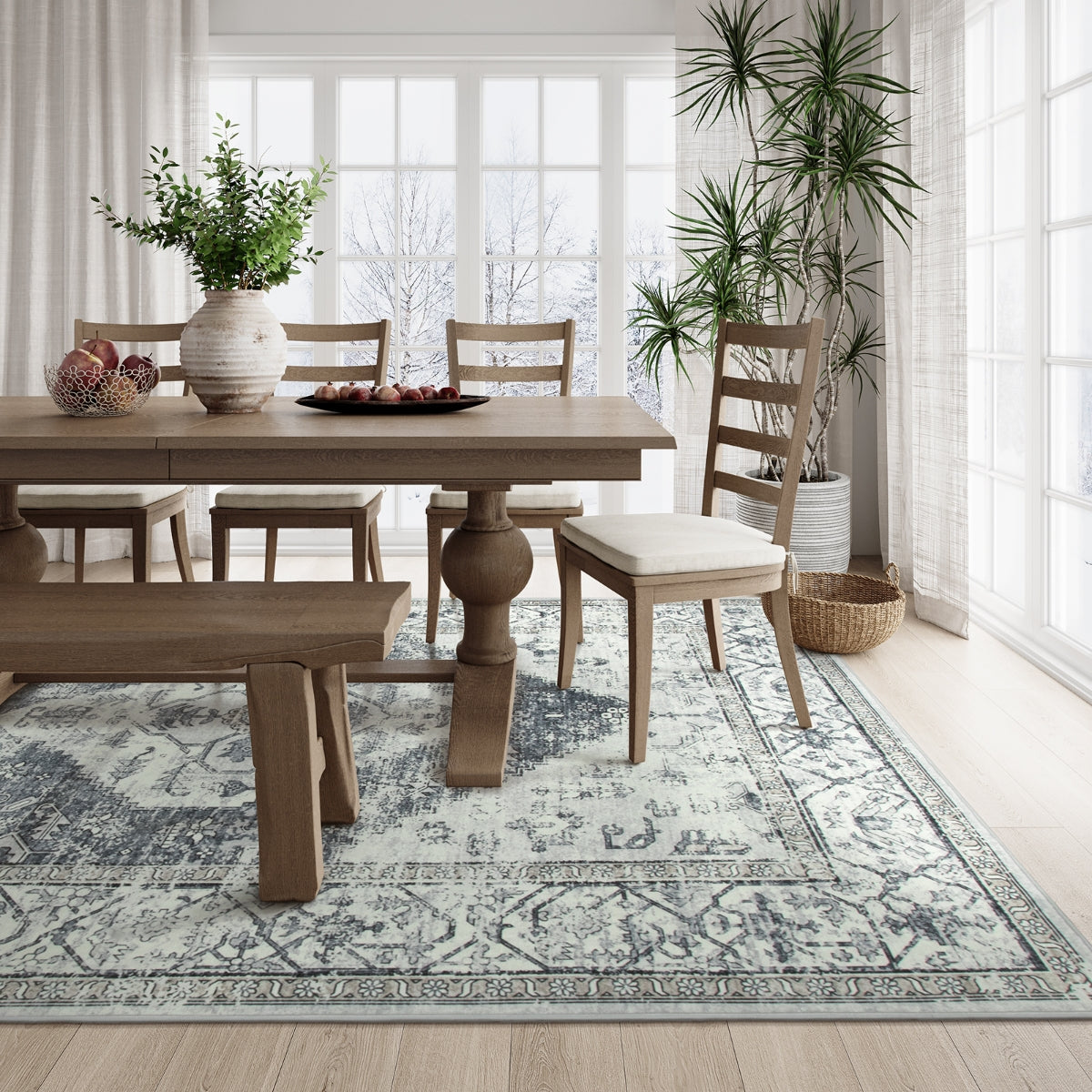Adelyn Washable Traditional Vintage Distressed Light Grey Rug Clearance Rugs Lahome