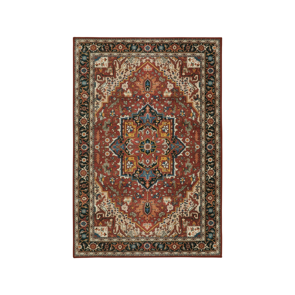 Clearance Heloise Washable Ultra-Thin Oriental Vintage Medallion Reddish Brown Rug Clearance Rugs Lahome