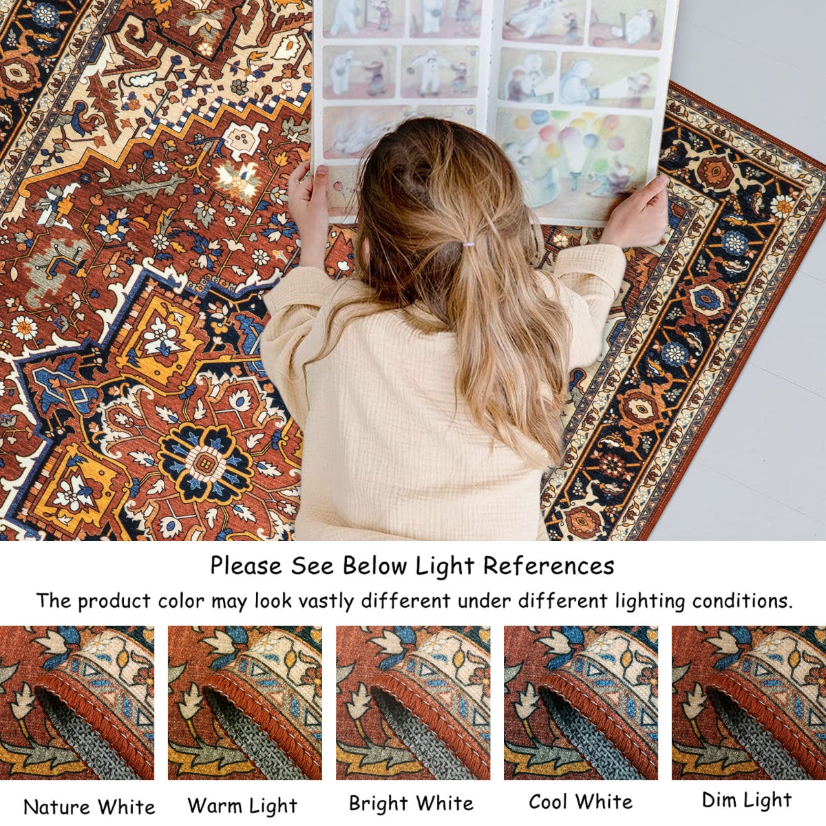 Clearance Heloise Washable Ultra-Thin Oriental Vintage Medallion Reddish Brown Rug Clearance Rugs Lahome