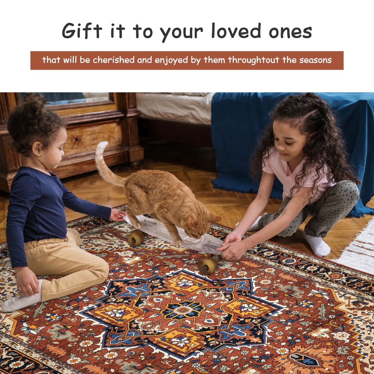 Clearance Heloise Washable Ultra-Thin Oriental Vintage Medallion Reddish Brown Rug Clearance Rugs Lahome