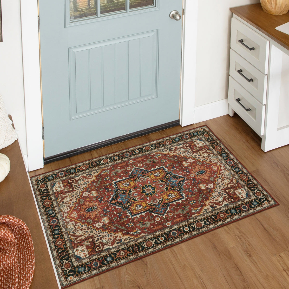 Clearance Heloise Washable Ultra-Thin Oriental Vintage Medallion Reddish Brown Rug Clearance Rugs Lahome Reddish Brown/Multi 2' x 3'