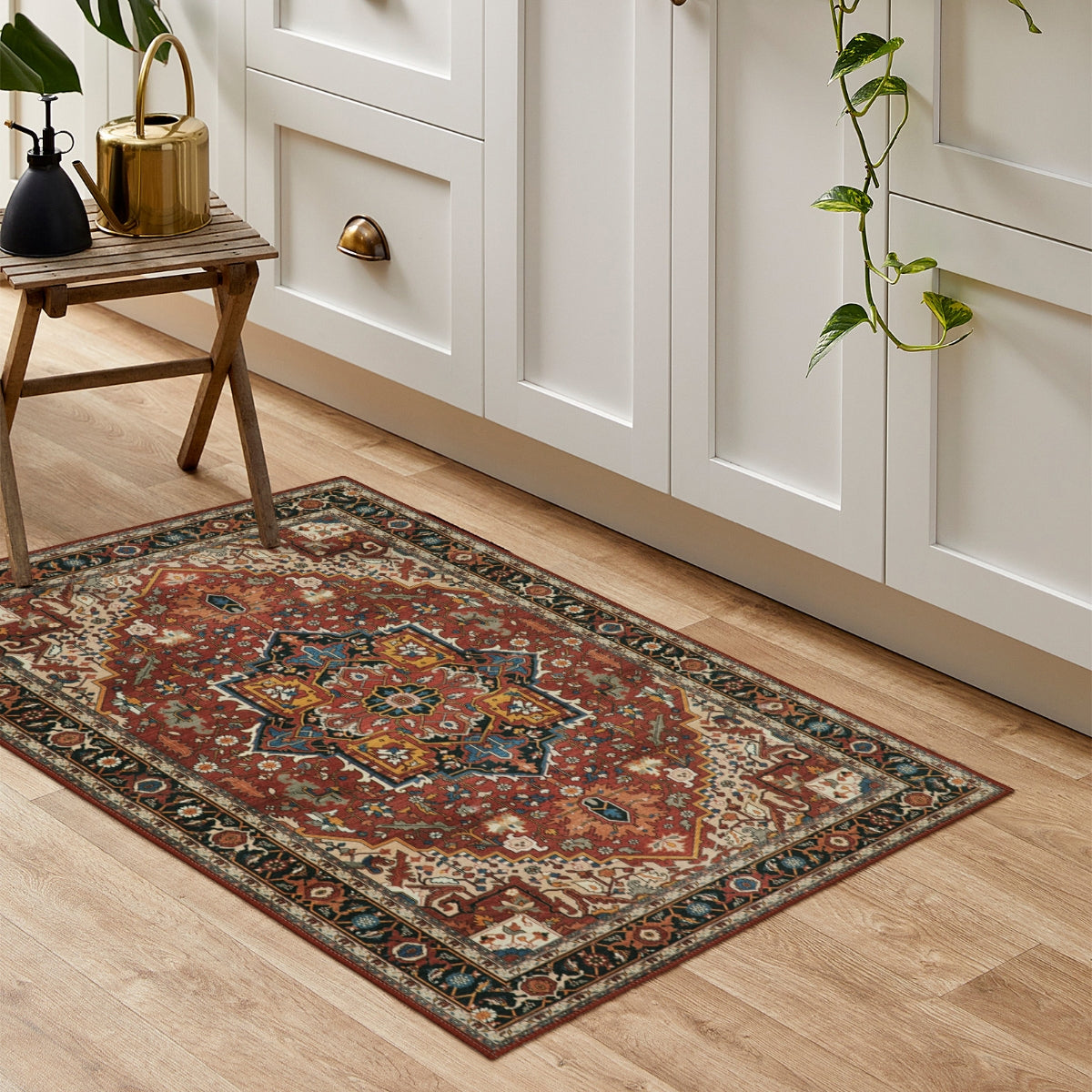 Clearance Heloise Washable Ultra-Thin Oriental Vintage Medallion Reddish Brown Rug Clearance Rugs Lahome