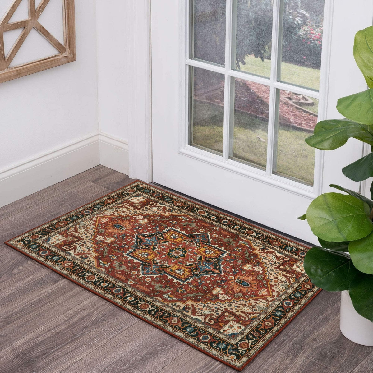 Clearance Heloise Washable Ultra-Thin Oriental Vintage Medallion Reddish Brown Rug Clearance Rugs Lahome