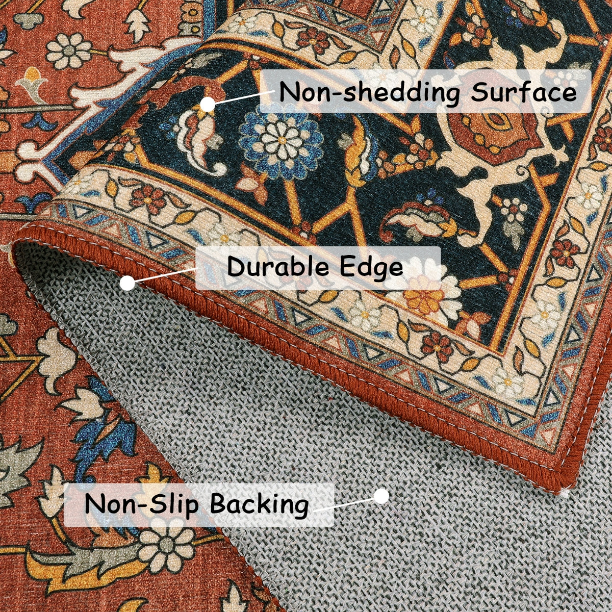 Clearance Heloise Washable Ultra-Thin Oriental Vintage Medallion Reddish Brown Rug Clearance Rugs Lahome