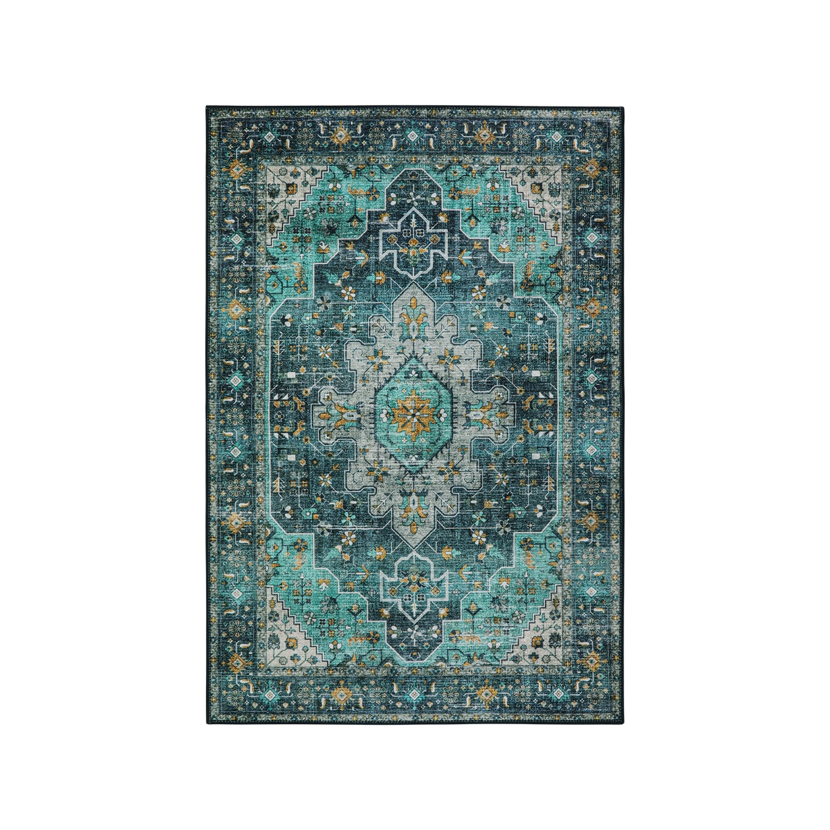 Helene Washable Ultra-Thin Vintage Floral Green Teal Rug Area Rugs Lahome