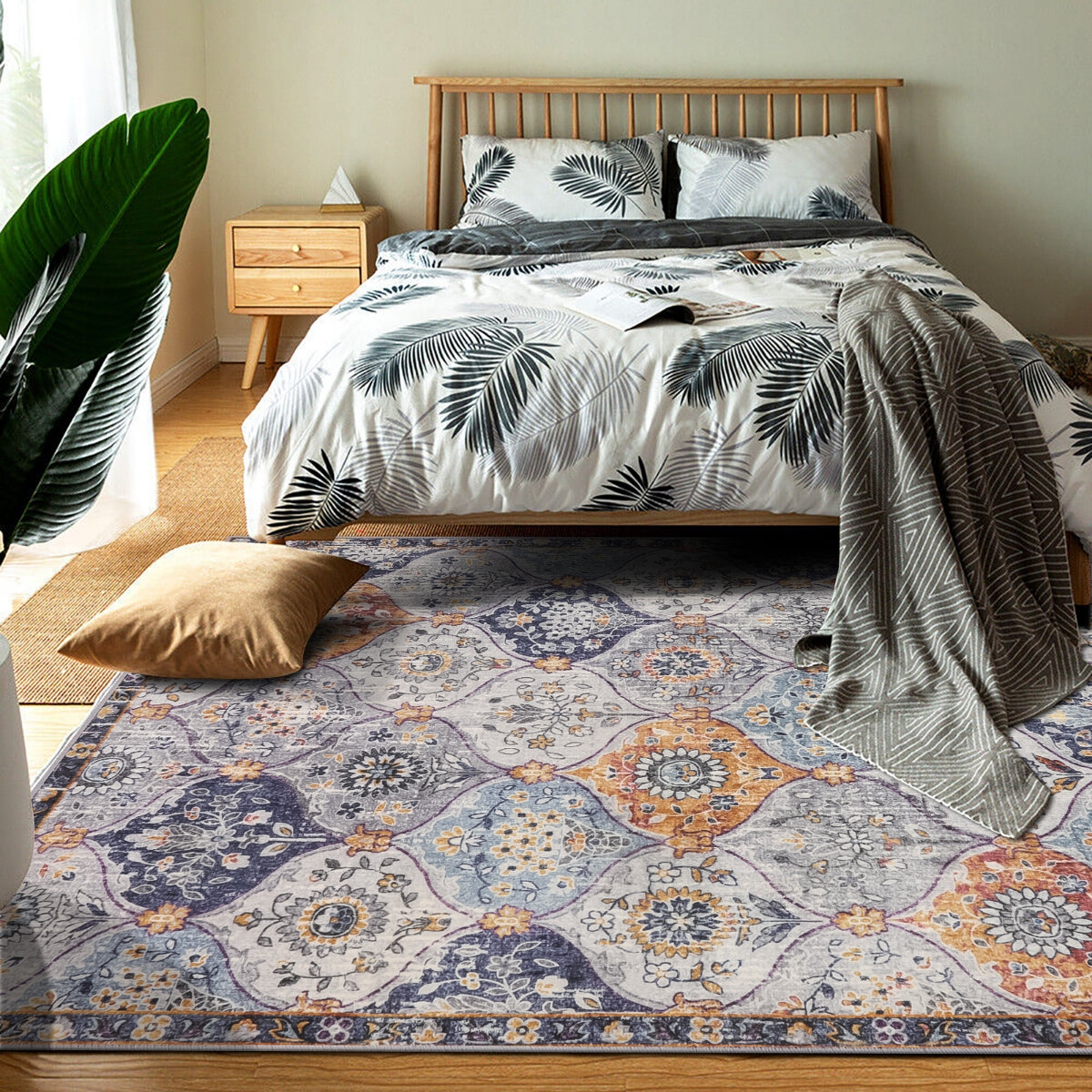 Washable Transitional Vintage Floral Moroccan Trellis Rug Lahome