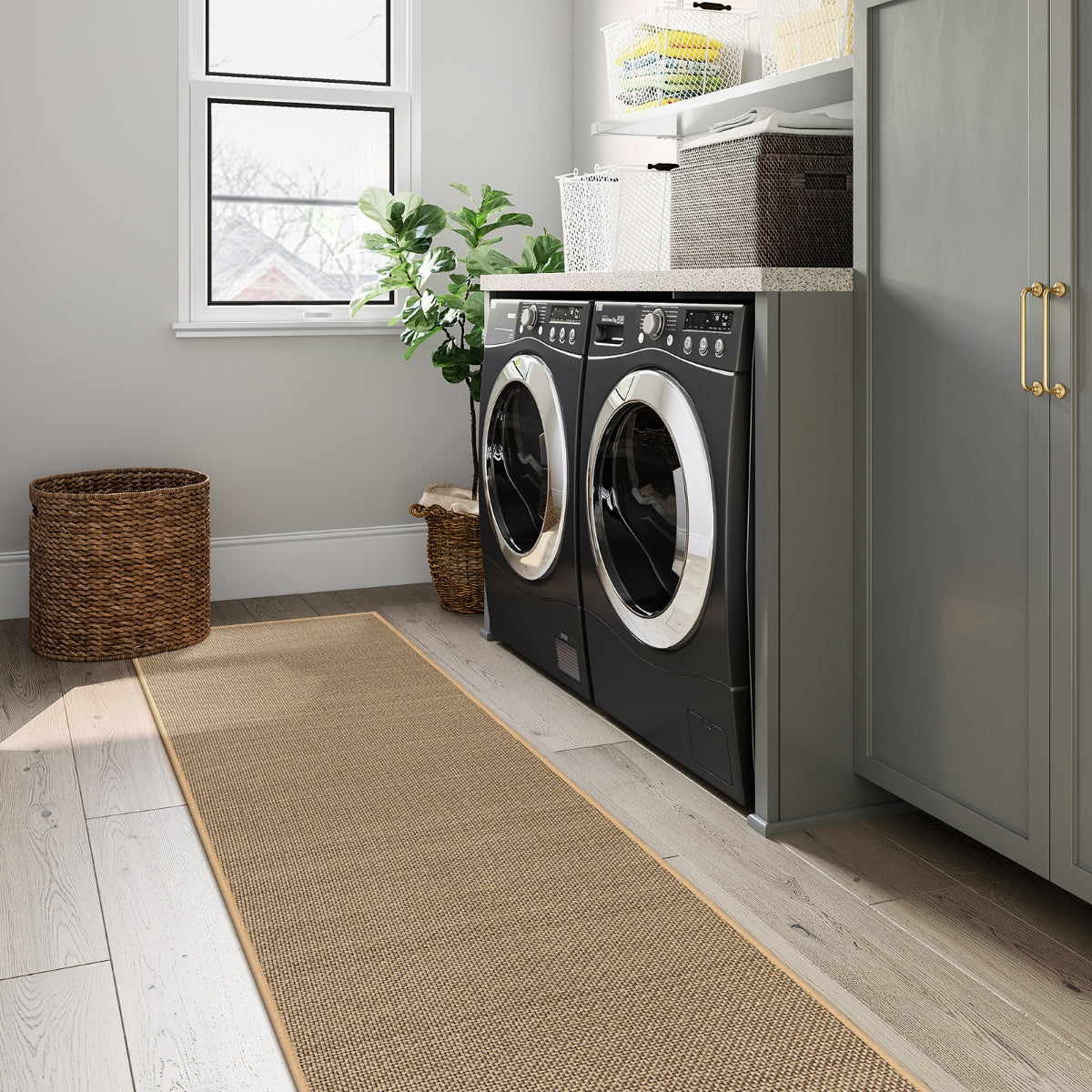 Noe Washable Farmhouse Kitchen Beige/Khaki 2x6 Chenille Runner Area Rugs Lahome