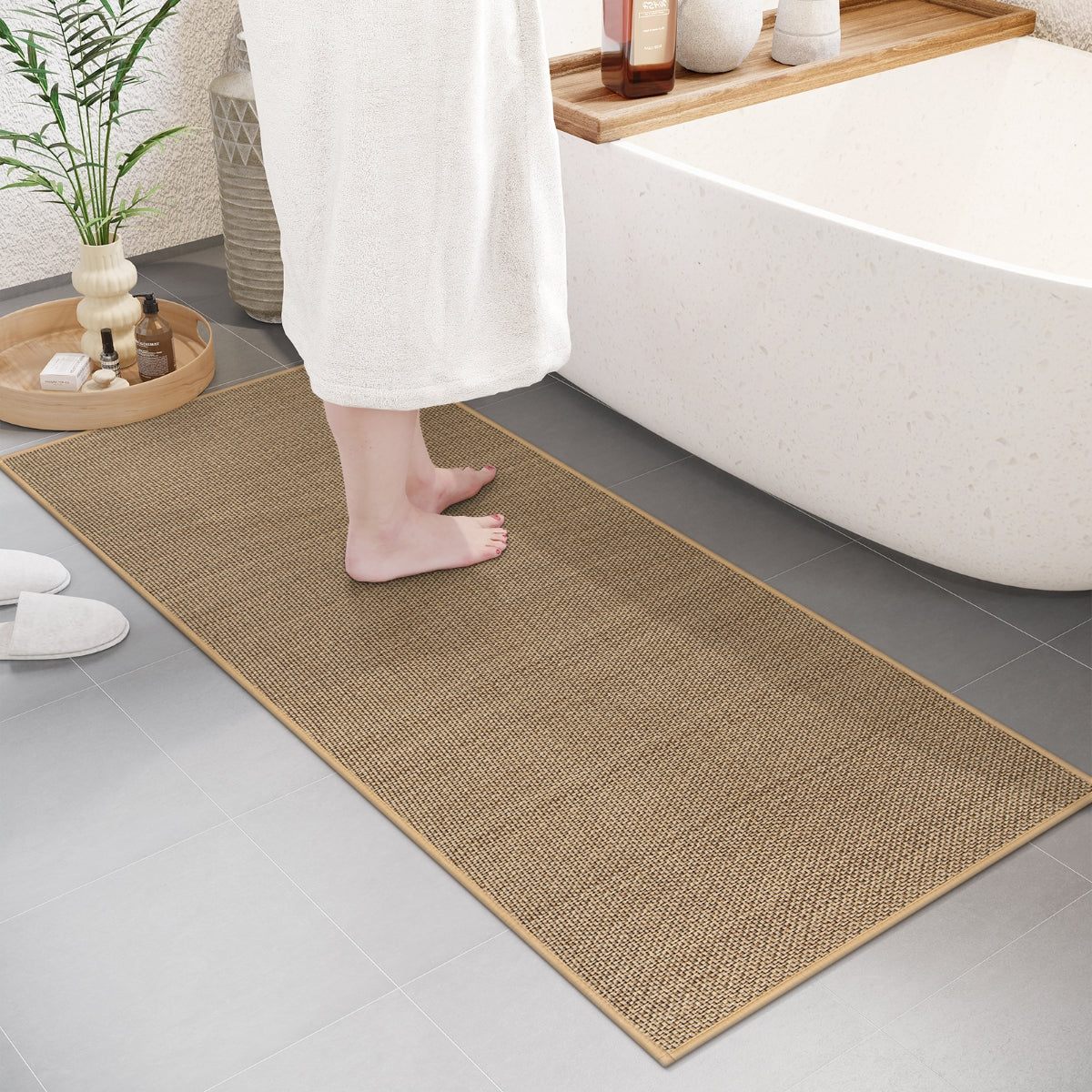 Noe Washable Farmhouse Kitchen Beige/Khaki 2x6 Chenille Runner Area Rugs Lahome