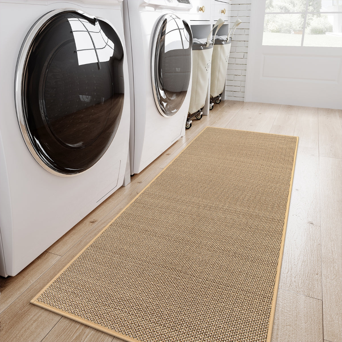 Noe Washable Farmhouse Kitchen Beige/Khaki 2x6 Chenille Runner Area Rugs Lahome