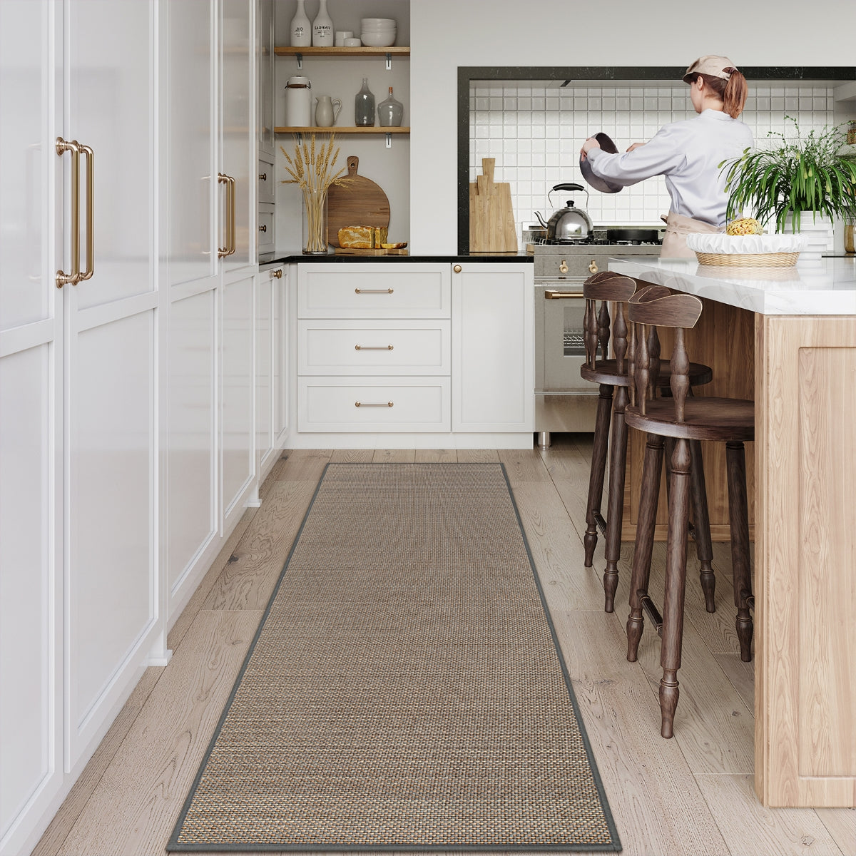 Noe Washable Neutral Farmhouse Kitchen Grey Rug & Runner Area Rugs Lahome