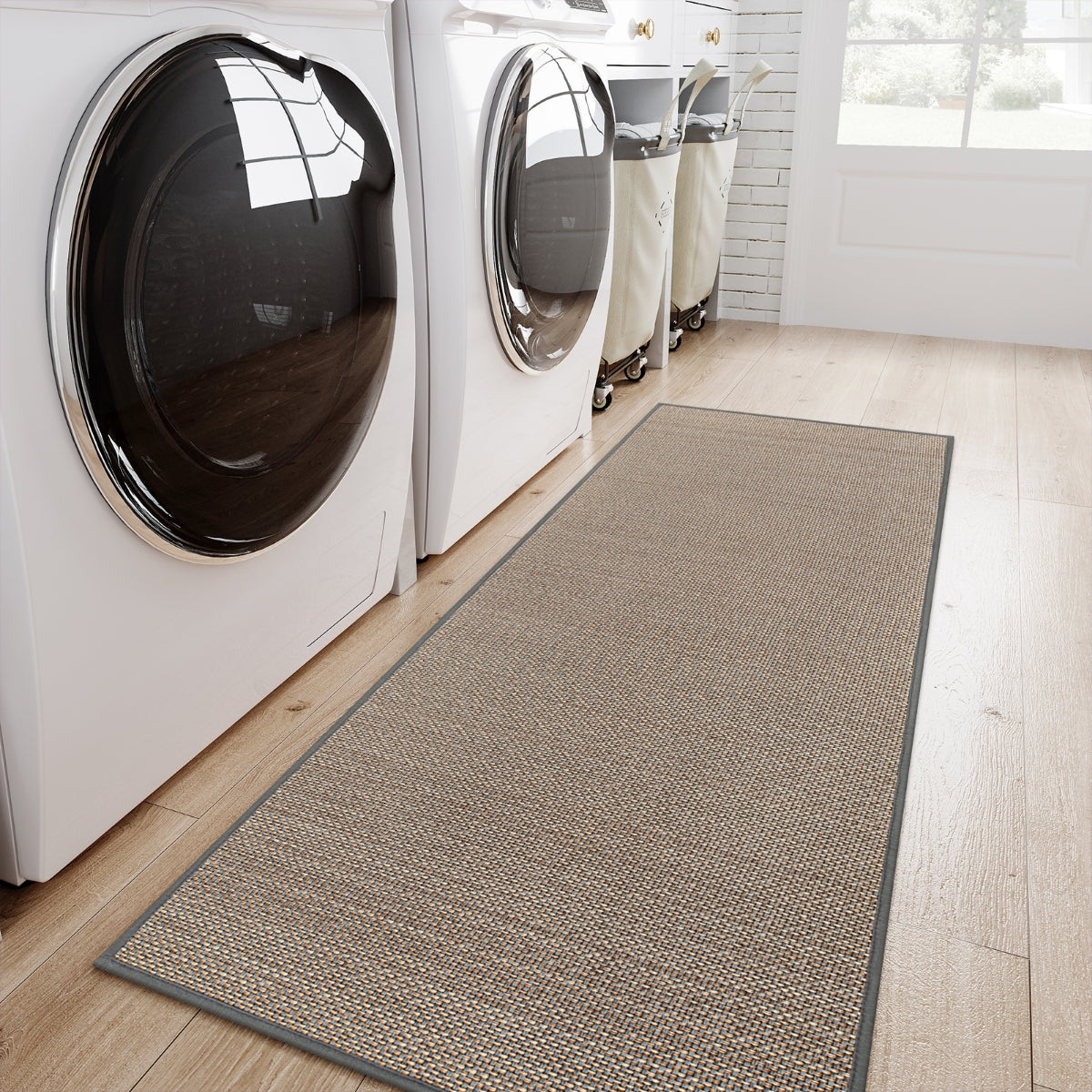 Noe Washable Neutral Farmhouse Kitchen Grey Rug & Runner Area Rugs Lahome