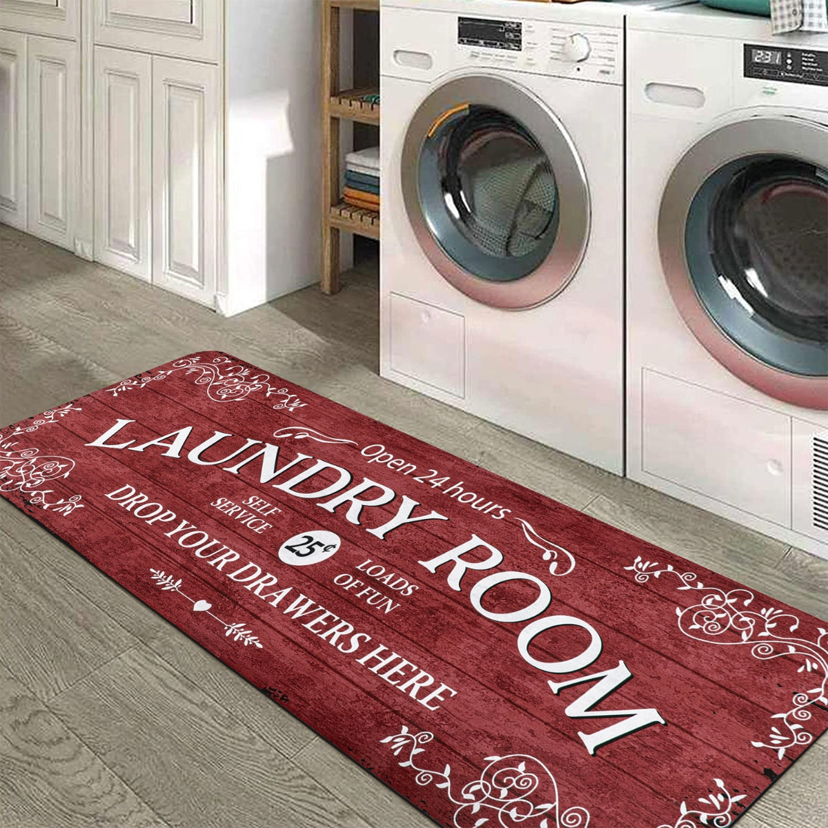 Remi Washable Farmhouse Red Laundry Room Rug and Mat Laundry Room Rugs Lahome 20" x 59"