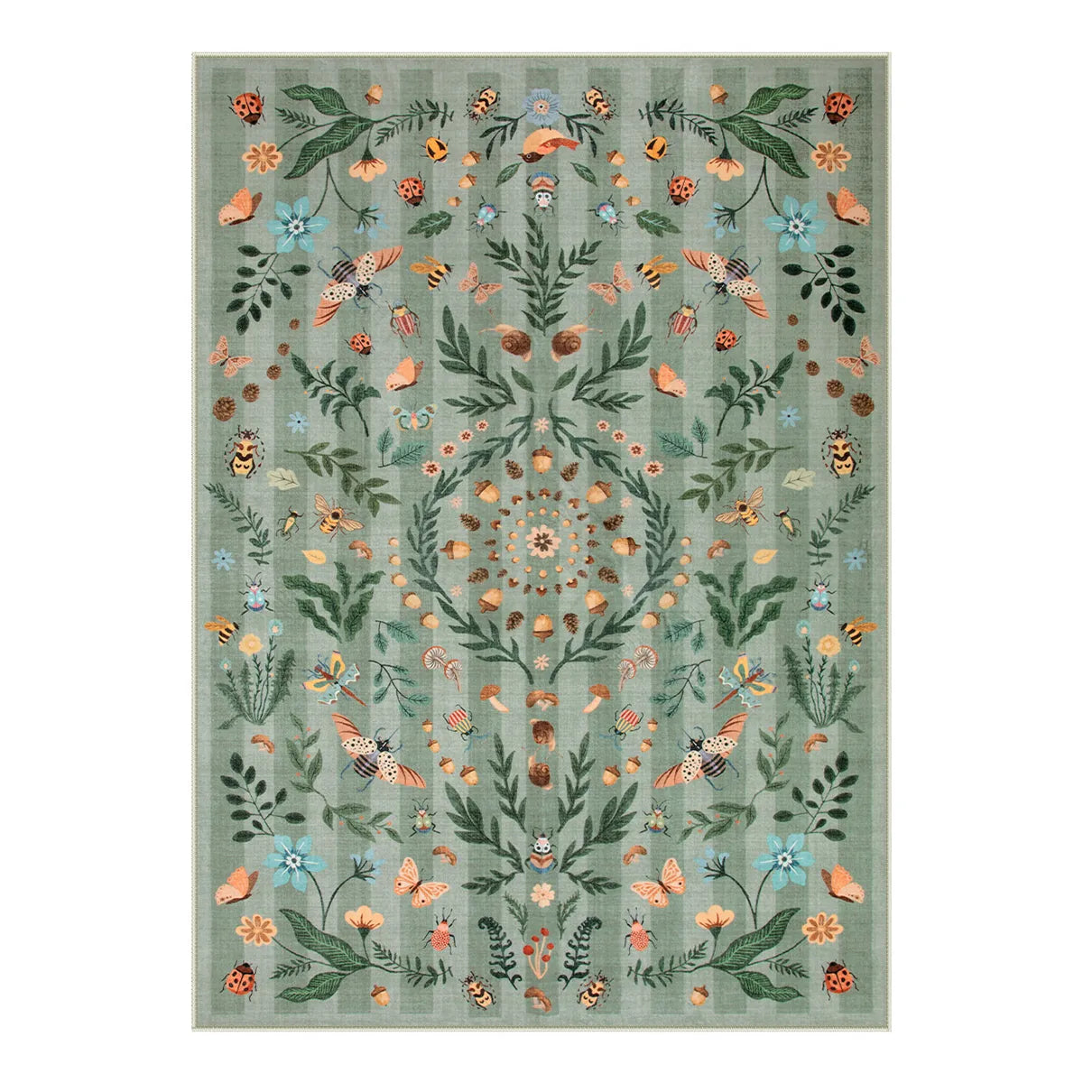 Chloe Washable Boho Insect Botanical Floral Green Runner Rug Area Rugs Lahome