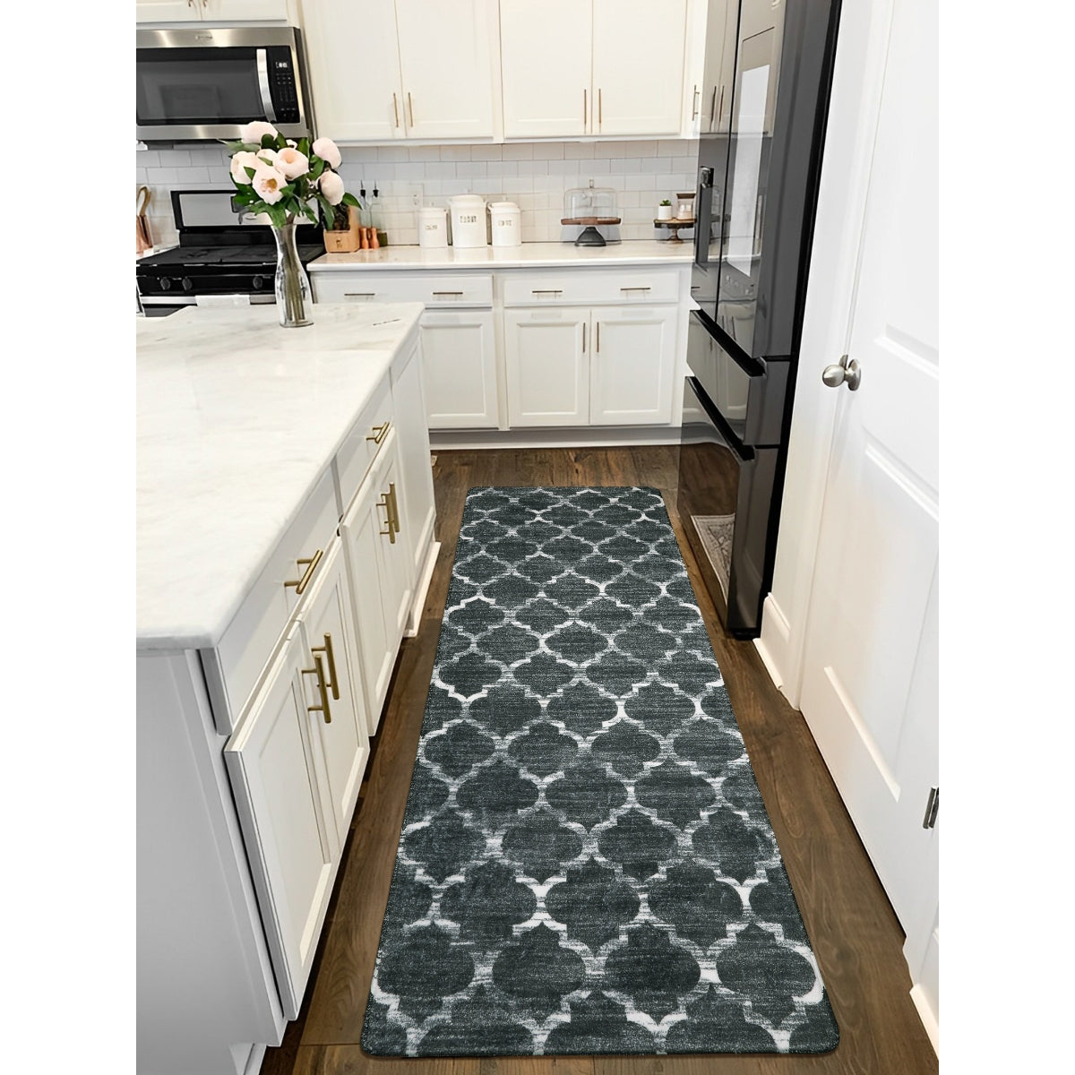 Clearance Meline Washable Classic Moroccan Trellis Dark Grey Rug Clearance Rugs Lahome