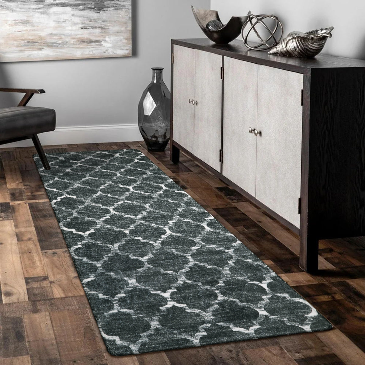 Clearance Meline Washable Classic Moroccan Trellis Dark Grey Rug Clearance Rugs Lahome