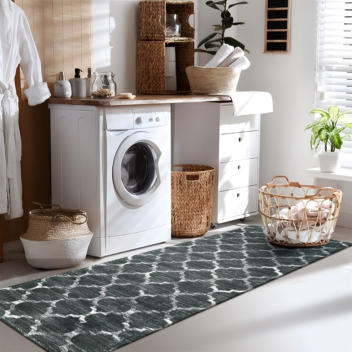 Clearance Meline Washable Classic Moroccan Trellis Dark Grey Rug Clearance Rugs Lahome