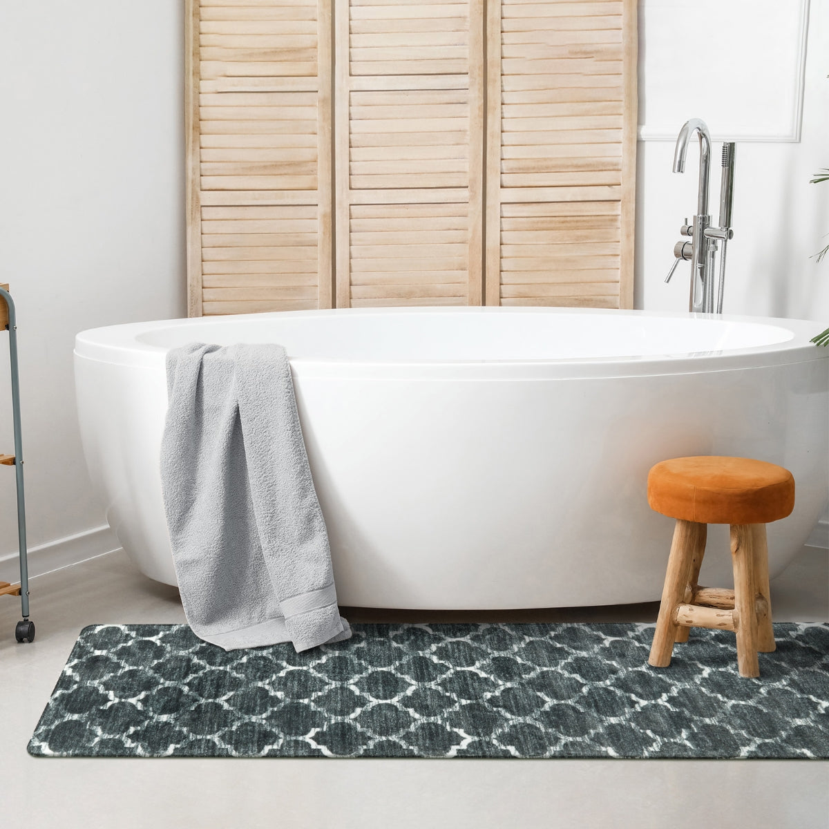 Clearance Meline Washable Classic Moroccan Trellis Dark Grey Rug Clearance Rugs Lahome