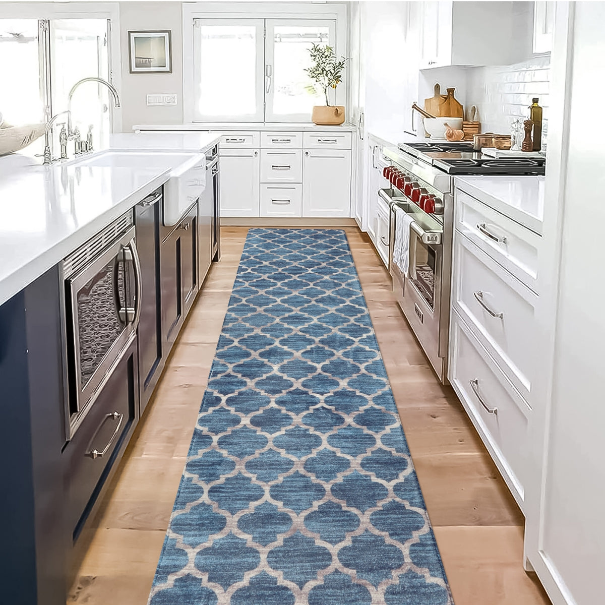 Meline Washable Classic Moroccan Trellis Fathom Blue Rug Clearance Rugs Lahome
