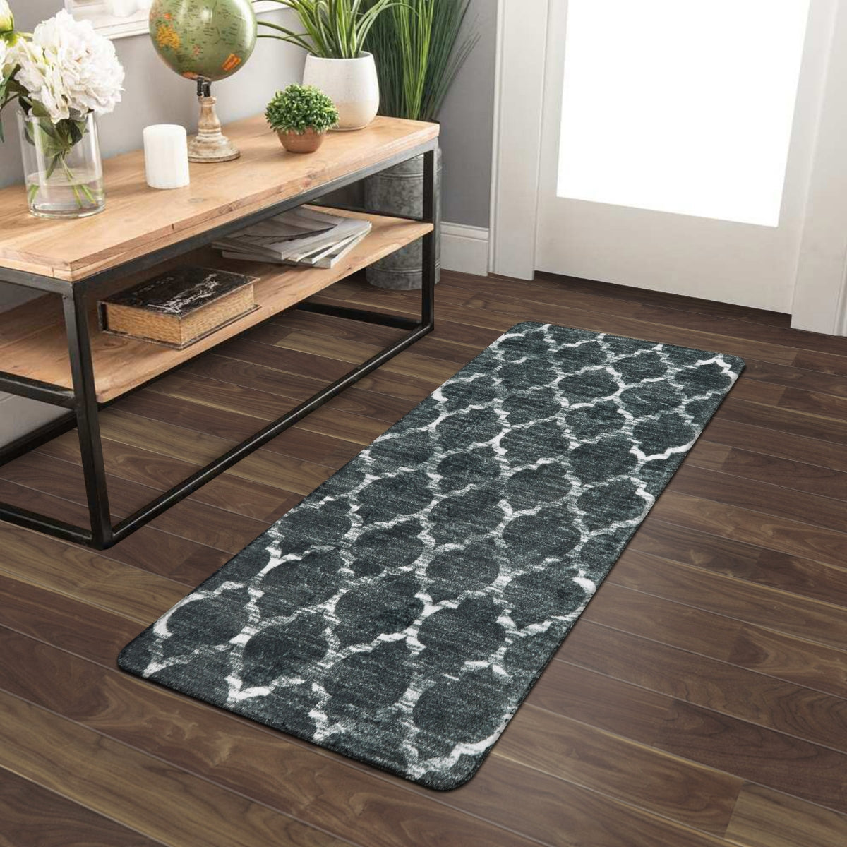 Clearance Meline Washable Classic Moroccan Trellis Dark Grey Rug Clearance Rugs Lahome 2' x 4'