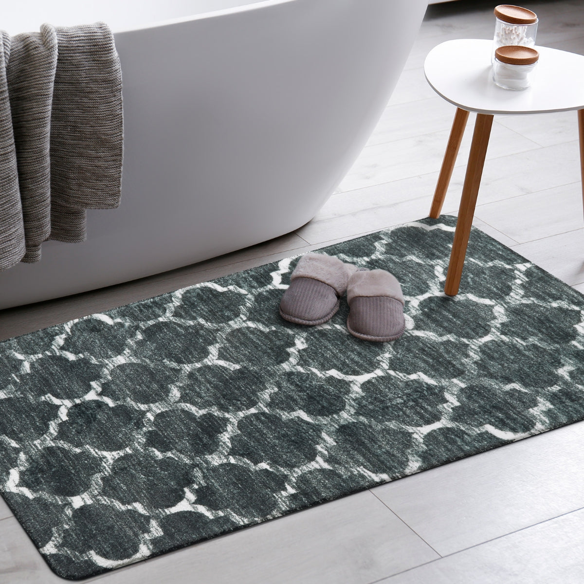Clearance Meline Washable Classic Moroccan Trellis Dark Grey Rug Clearance Rugs Lahome