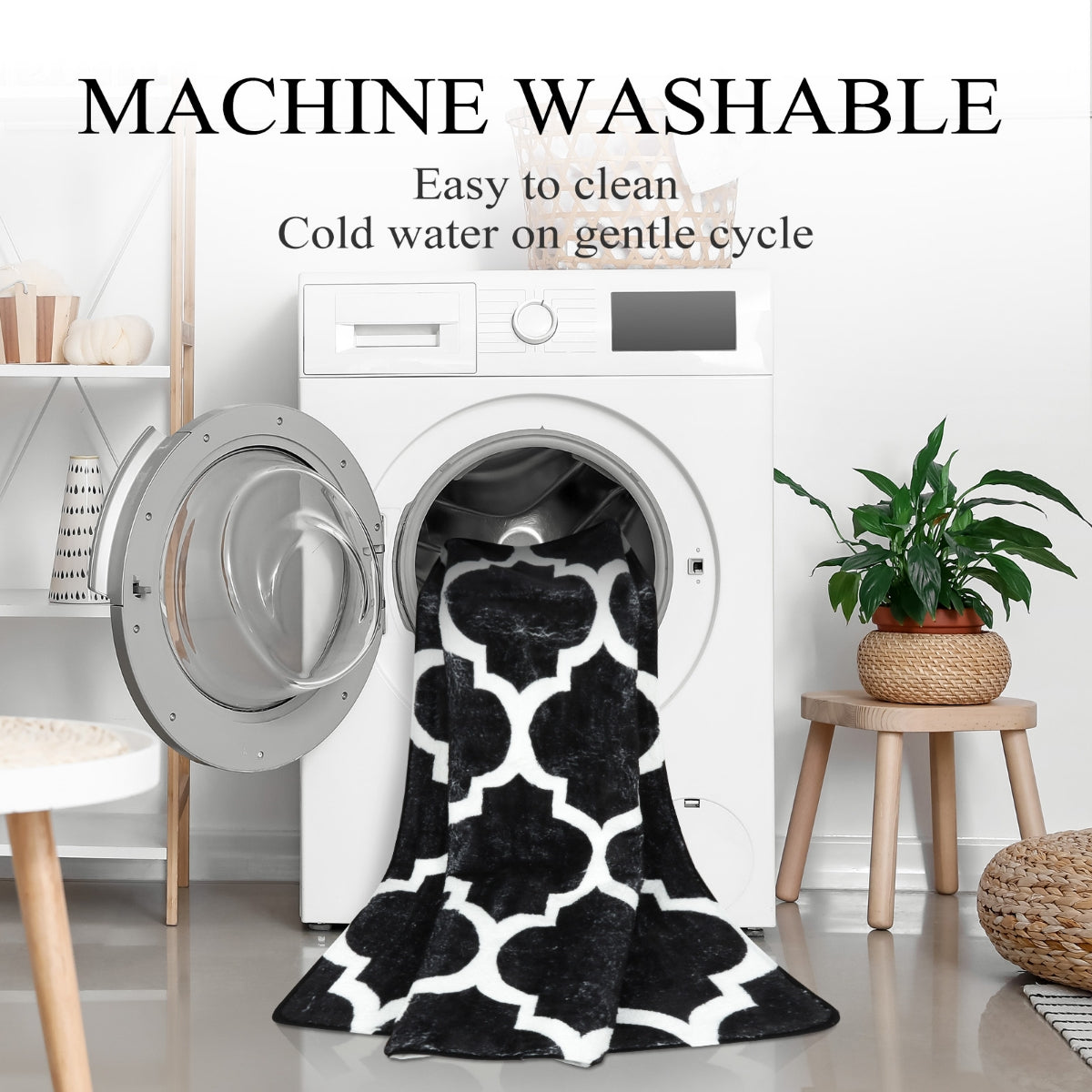 Clearance Meline Washable Classic Moroccan Trellis Black Rug Clearance Rugs Lahome