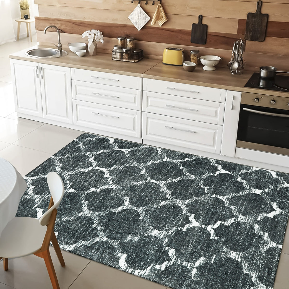 Clearance Meline Washable Classic Moroccan Trellis Dark Grey Rug Clearance Rugs Lahome