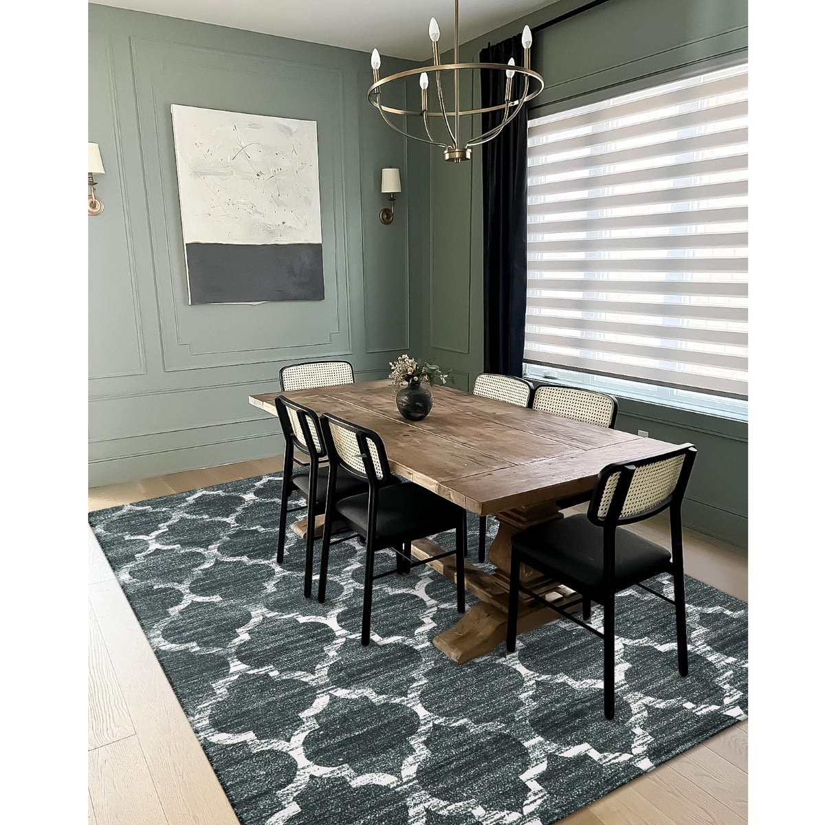 Clearance Meline Washable Classic Moroccan Trellis Dark Grey Rug Clearance Rugs Lahome 5' x 7'