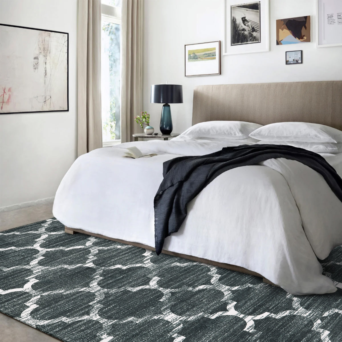 Clearance Meline Washable Classic Moroccan Trellis Dark Grey Rug Clearance Rugs Lahome