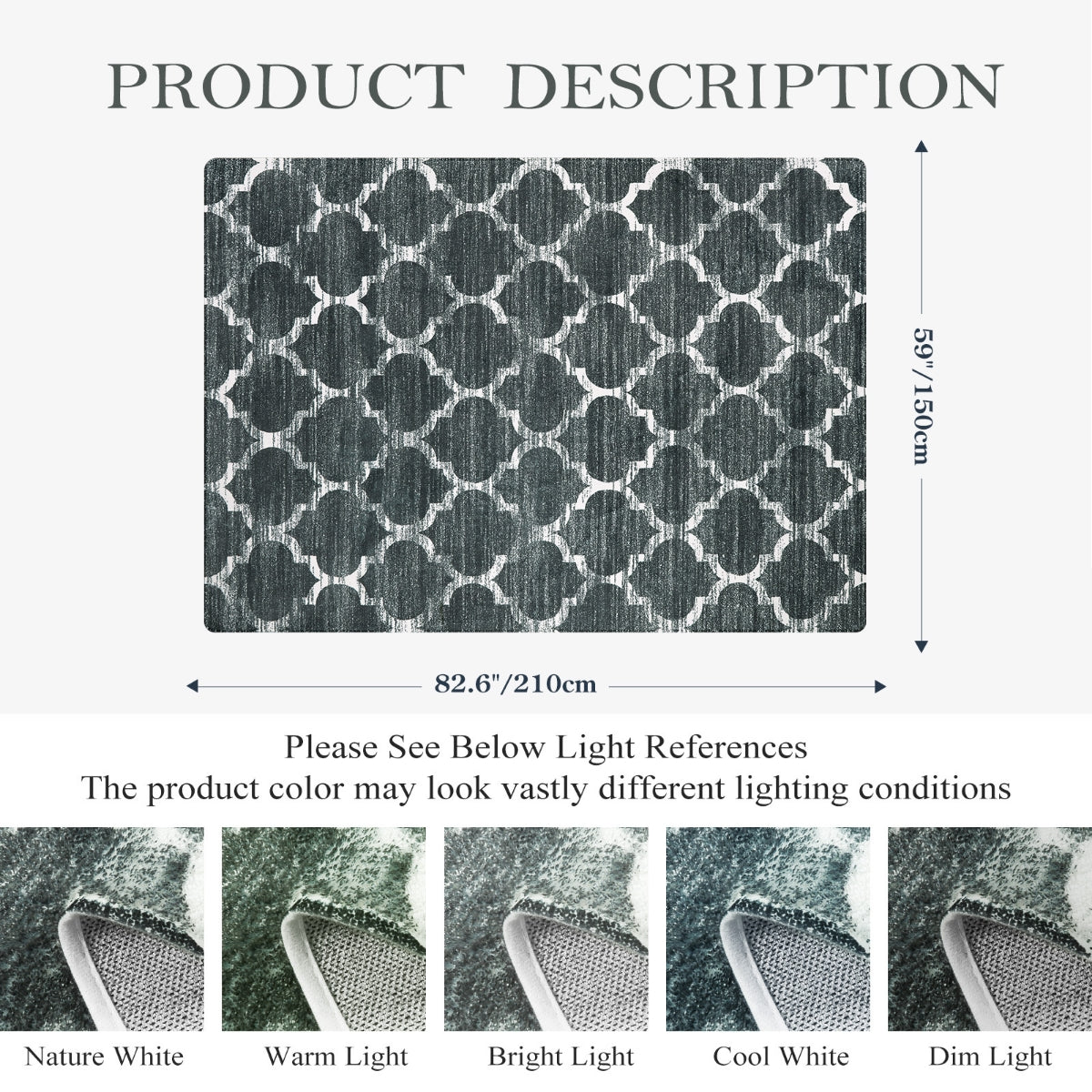 Clearance Meline Washable Classic Moroccan Trellis Dark Grey Rug Clearance Rugs Lahome