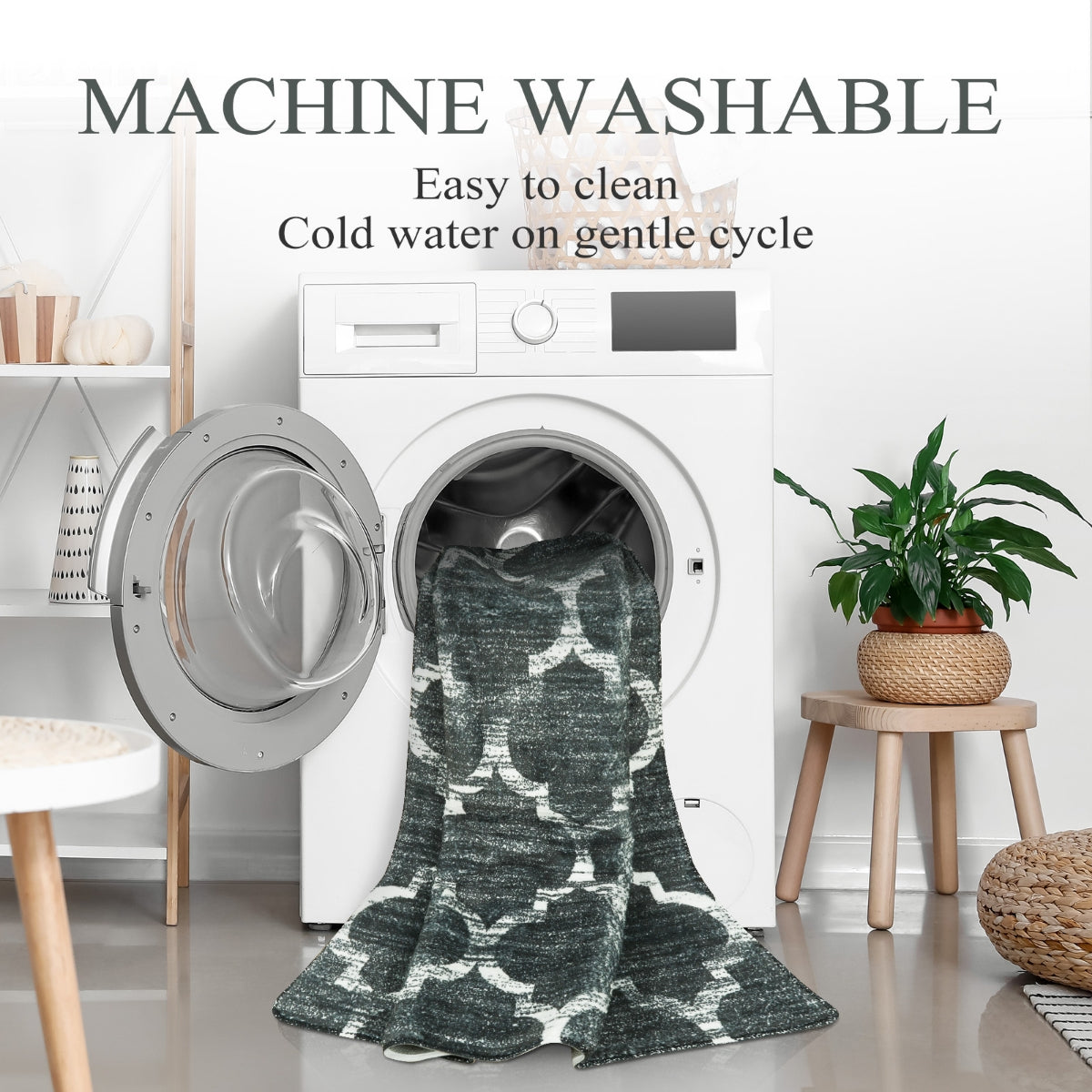 Clearance Meline Washable Classic Moroccan Trellis Dark Grey Rug Clearance Rugs Lahome