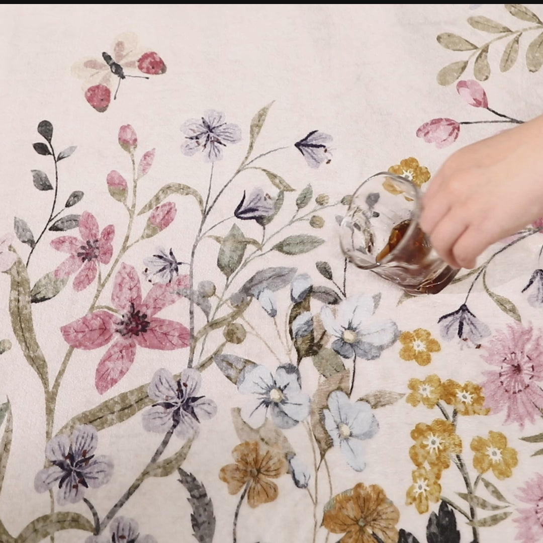 Solene Washable Modern Blooming Floral Garden Beige Rug Area Rugs Lahome