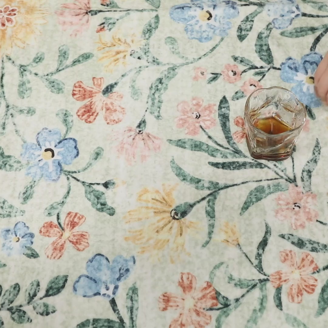 Sylvie Washable Boho Modern Parisian Garden Floral Green Rug Area Rugs Lahome