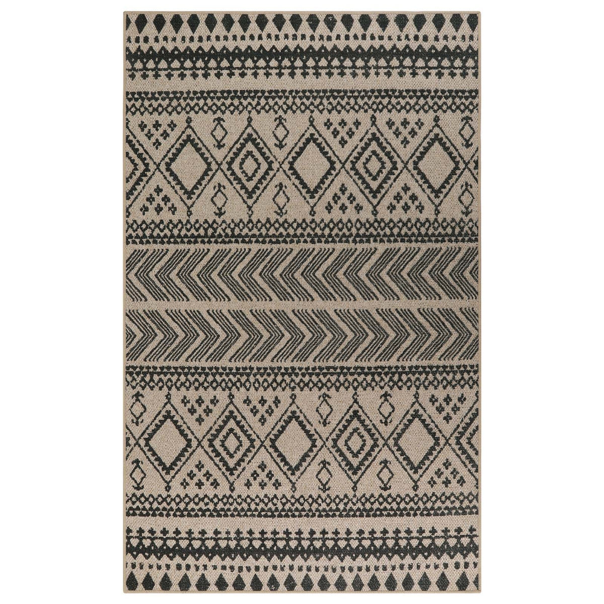 Timeless Washable Boho Easy Jute Indoor/Outdoor Rug Easy Jute Area Rug Lahome Black/Nature 3' x 5'