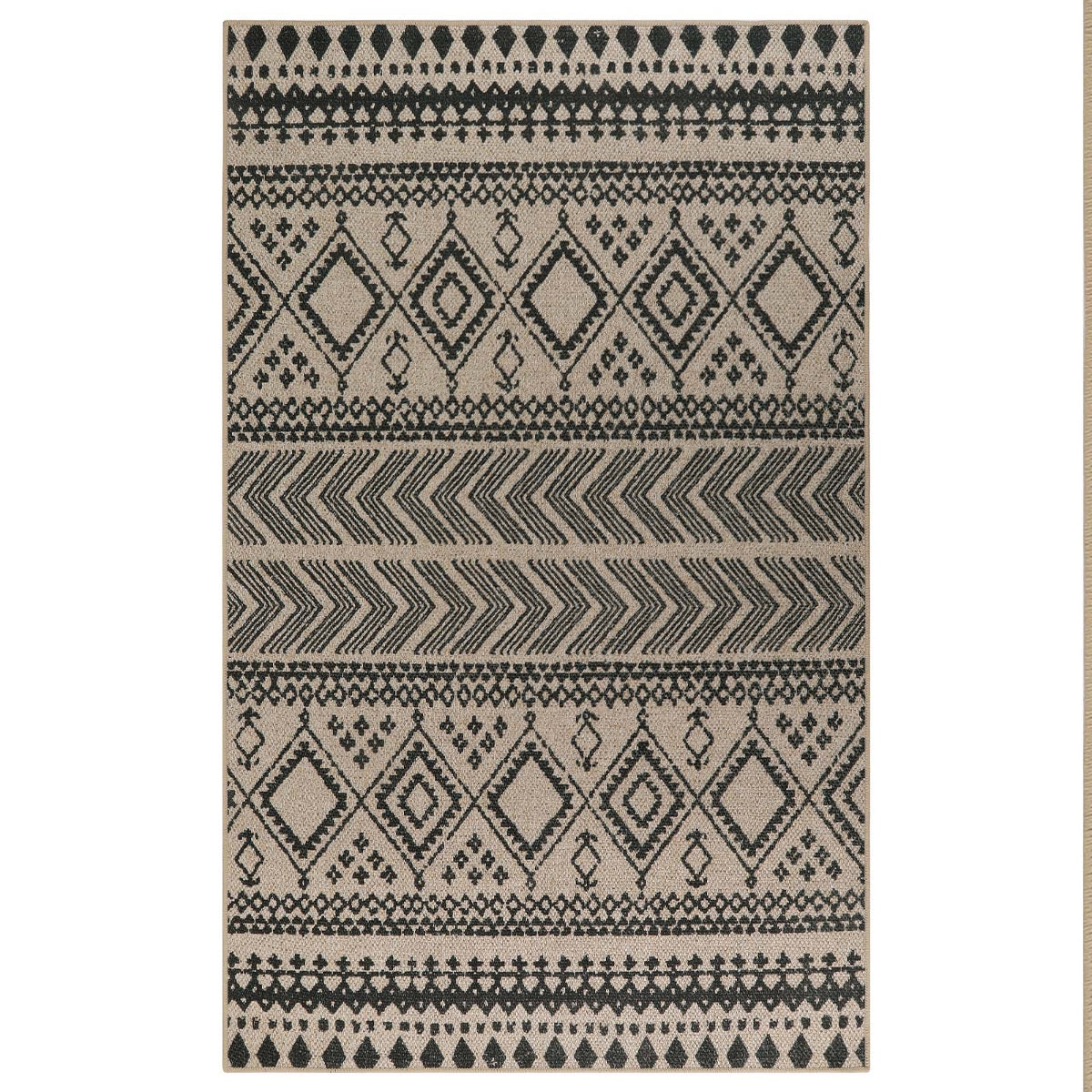 Timeless Washable Boho Easy Jute Indoor/Outdoor Rug Easy Jute Area Rug Lahome Black/Nature 4' x 6'