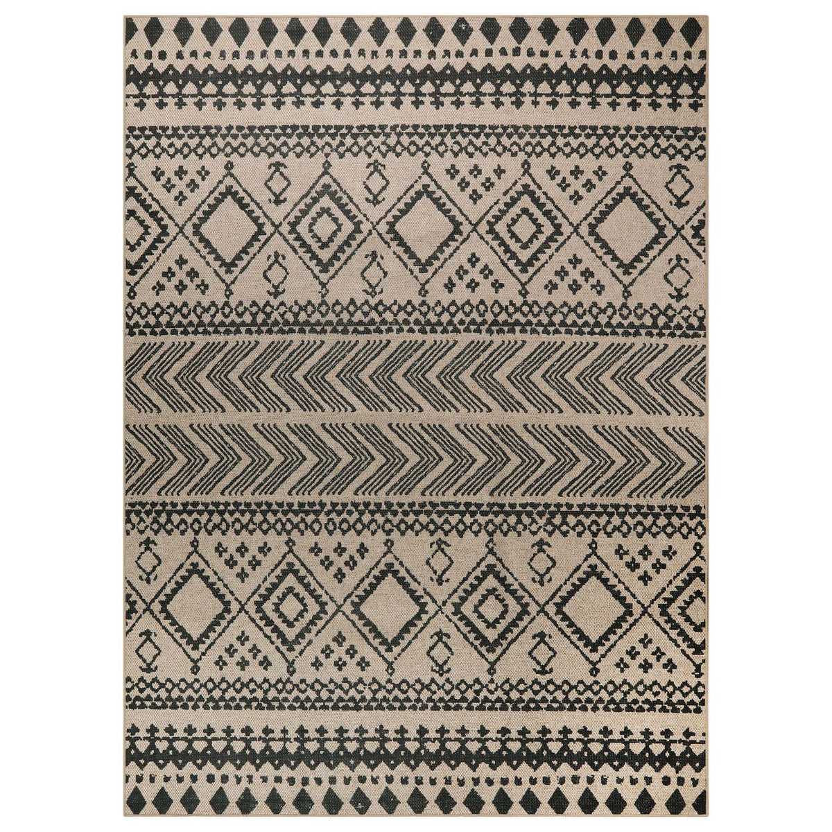Timeless Washable Boho Easy Jute Indoor/Outdoor Rug Easy Jute Area Rug Lahome Black/Nature 5' x 7'