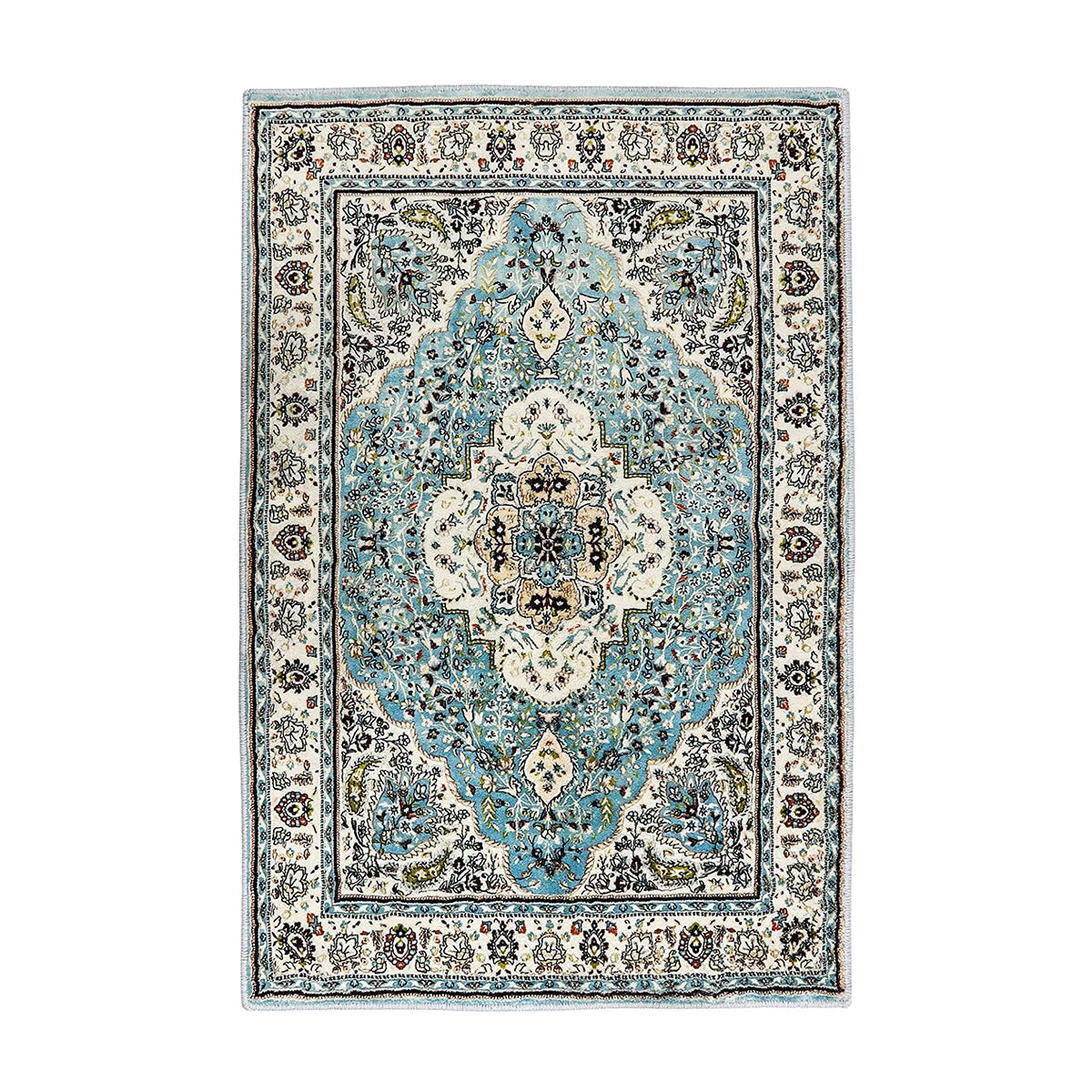 Agnes Washable Boho Floral Medallion Light Blue Rug Clearance Rugs Lahome