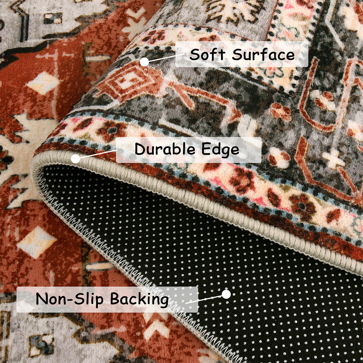 Felice Washable Boho Vintage Tribal Dark Orange Rug Clearance Rugs Lahome