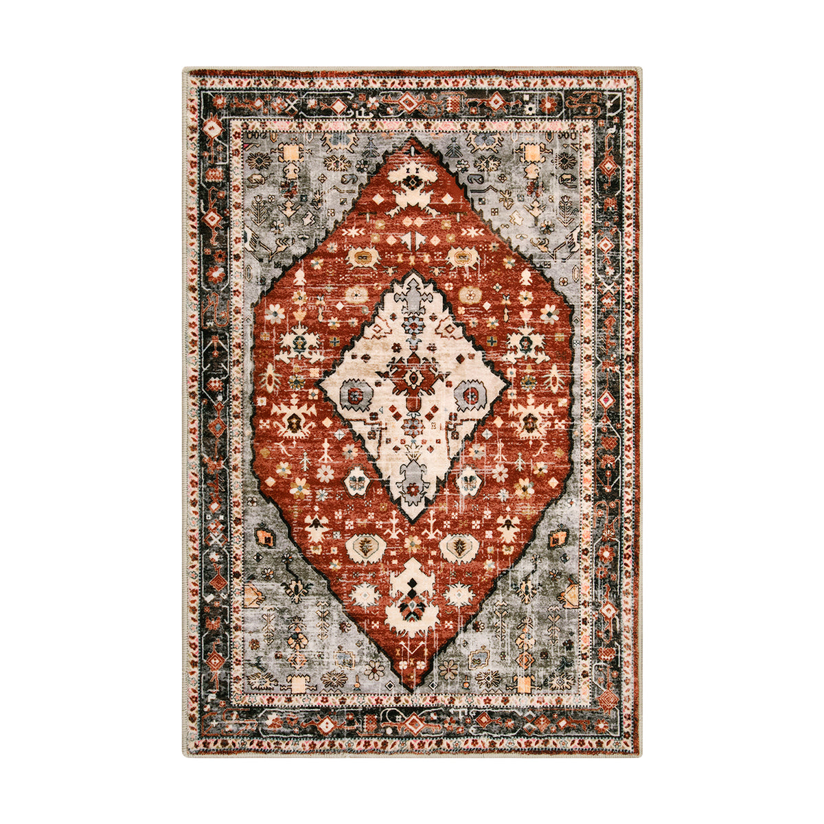 Felice Washable Boho Vintage Tribal Dark Orange Rug Clearance Rugs Lahome