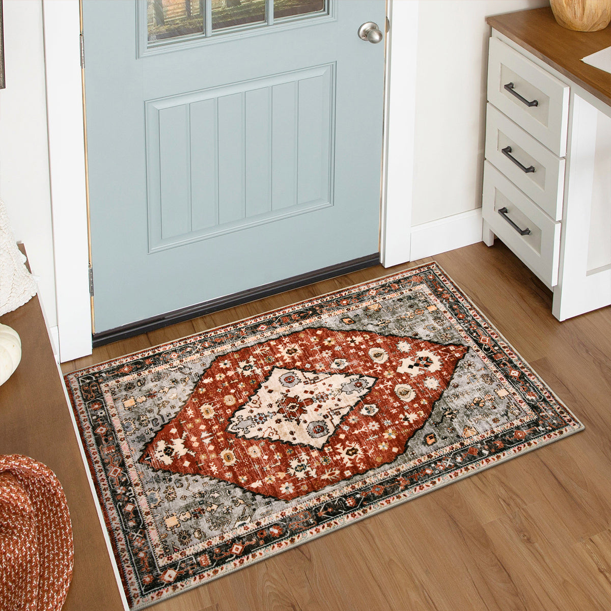 Felice Washable Boho Vintage Tribal Dark Orange Rug Clearance Rugs Lahome